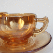 Carnival Glass Teacup & Saucer - Set of 2
