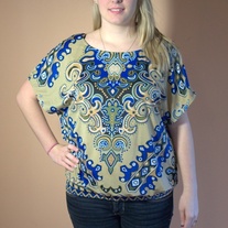 Blue & Light Brown Paisley Top -L/XL