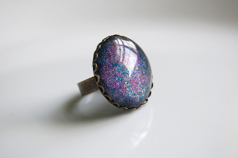 Glitter Cocktail Ring - green blue pink