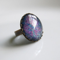 Glitter Cocktail Ring - green blue pink