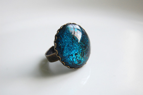 Glitter Cocktail Ring - blue green black