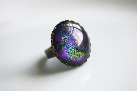 Glitter Cocktail Ring - purple lime green black