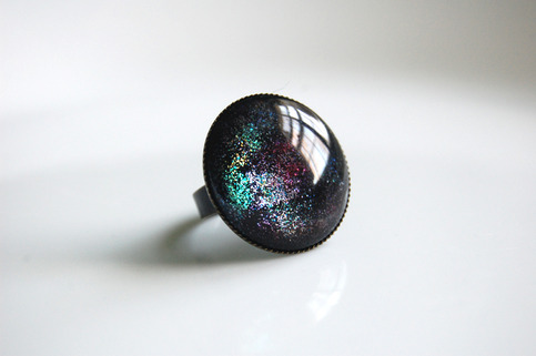Glitter Cocktail Ring - rainbow black