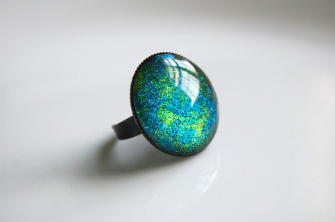 Glitter Cocktail Ring - blue lime green
