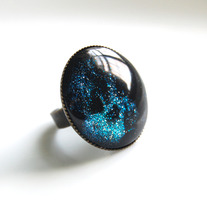 Glitter Cocktail Ring - blue black cracked