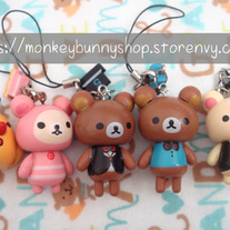 Rilakkuma and Korilakkuma and Kiiroitori Wooden Cell Phone Charms