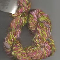 Princess Thacia Pink, Green Hand Spun & Dyed Mohair, Wool Boucle' Yarn