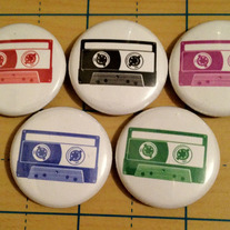 Cassette Tapes 5 pack/5 color 1" button set