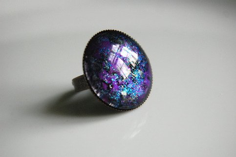 Glitter Cocktail Ring - purple blue green