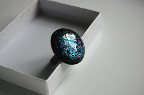 Glitter Cocktail Ring - blue pink green