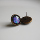 Antiqued Brass Glitter Post Earrings - black purple green - Thumbnail 1