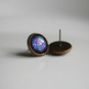 Antiqued Brass Glitter Post Earrings - black purple green - Thumbnail 2
