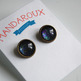 Antiqued Brass Glitter Post Earrings - black purple green - Thumbnail 3
