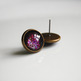 Antiqued Brass Glitter Post Earrings -  pink red purple - Thumbnail 1