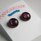 Antiqued Brass Glitter Post Earrings -  pink red purple - Thumbnail 3