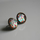 Antiqued Brass Glitter Post Earrings - party cake - rainbow and silver sparkle - Thumbnail 1