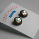 Antiqued Brass Glitter Post Earrings - party cake - rainbow and silver sparkle - Thumbnail 3