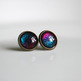 Antiqued Brass Glitter Post Earrings - pink blue split - Thumbnail 2