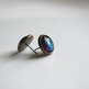 Antiqued Brass Glitter Post Earrings - pink blue split - Thumbnail 1