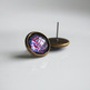 Antiqued Brass Glitter Post Earrings - purple pink silver - Thumbnail 1
