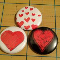 Valentines Day hearts 1 inch pinback buttons 3 pack