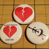 Anti Valentines Day hearts 1 inch pinback buttons 3 pack