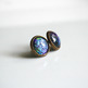 Antiqued Brass Glitter Post Earrings - black blue purple lime green - space nebula galaxy - Thumbnail 2