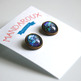 Antiqued Brass Glitter Post Earrings - black blue purple lime green - space nebula galaxy - Thumbnail 3