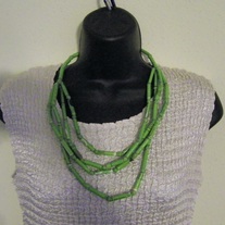 Bright Green 4 Strand Paper Bead African Necklace