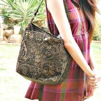 Zippered Hobo - Paisley in Dark Brown Thin Corduroy 