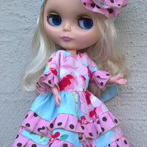 Ruffled 60's Retro Dress for Blythe~Flower Headband