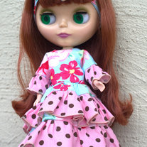 Ruffled 60's Retro Dress for Blythe~Tie Headband