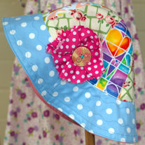 Retro Child Sun Hat "Polka Dot Flower - Pink" - Age Size 1-3