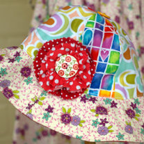 Retro Child Sun Hat "Polka Dot Flower - Red" - Age Size 1-3
