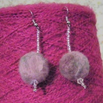 Pink Mauve Felt Bead Shepherd's Pearls Drop Earrings