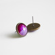 Antiqued Brass Glitter Post Earrings - Valentine's - red and pink glitter - Thumbnail 1