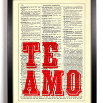 Te Amo, Vintage Dictionary Print, 8 x 10