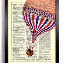The Drifter, Hot Air Balloon, Vintage Dictionary Print, 8 x 10
