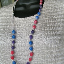 Red, Blue and Purple Paper Bead Necklace Handmade in Uganda, Africa