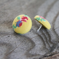 Yellow Floral Fabric Button Earrings