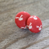 Fabric Covered Button Earrings - Vintage Fabric