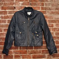 Navy Blue Faux Leather Jacket