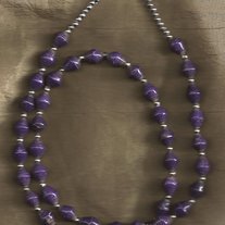 Purple & Silver Paper Bead Necklace from Uganda, Africa