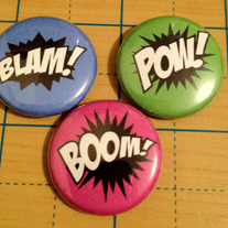 3 Pack comic book action words 1 inch pinback buttons