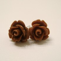 Chocolate Brown Rose Flower Stud Earrings-10mm lead free post earrings