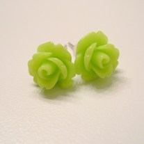 Lime Green Rose Flower Stud Earrings, Bridesmaid Earrings