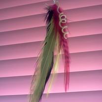 Feather bobby pin with curly cue wire
