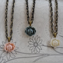 Vintage Inspired Rose Cabochon Necklace - PICK THE COLOR