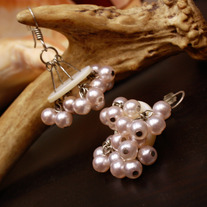 Palest Pink Pearl Cluster Bridal Dangle Earrings