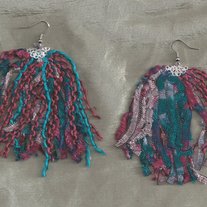 Mauve Turquoise Teal Chenille Tassel Earrings for Sisters